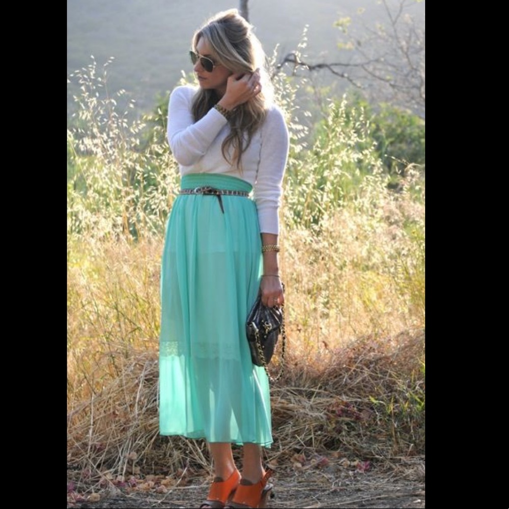 NWOT CHIFFON MAXI SKIRT , MINT - American Apparel - Picture 3 of 8